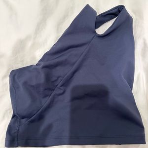 Beyond Yoga navy one shoulder crop top bra